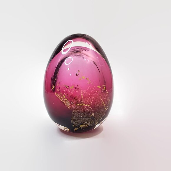 Firefly Glass Studio Greg Fleischaker Purple And Gold Art Glass Paperweight - Picture 1 of 6